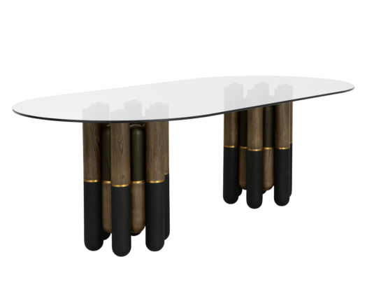 Yanna Dining Table - Glass - 94.5" - Oval - Dark Brown