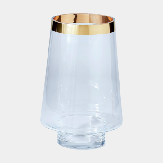 Gold Banded Glass Hurricane – Small