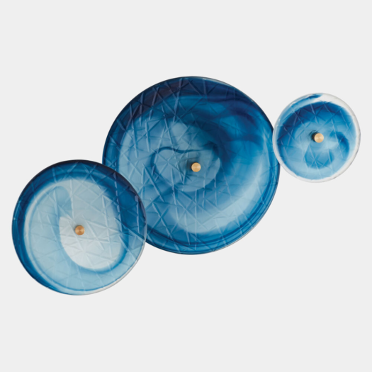 Crosshatched Wall Discs – Blue Swirl, Set of 3