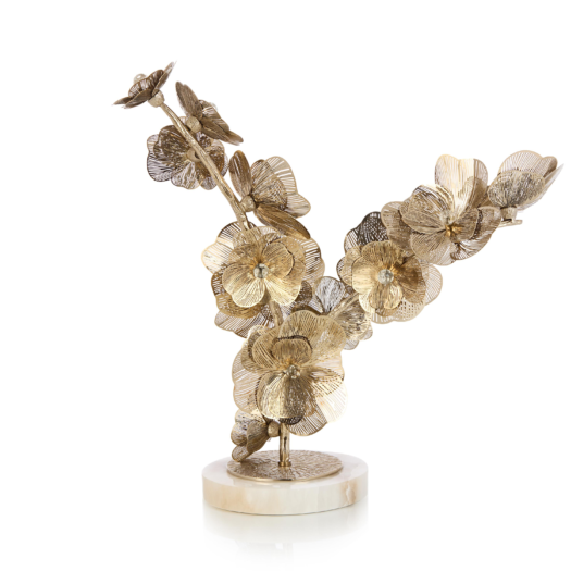 Golden Camellia Sculpture on Marble
